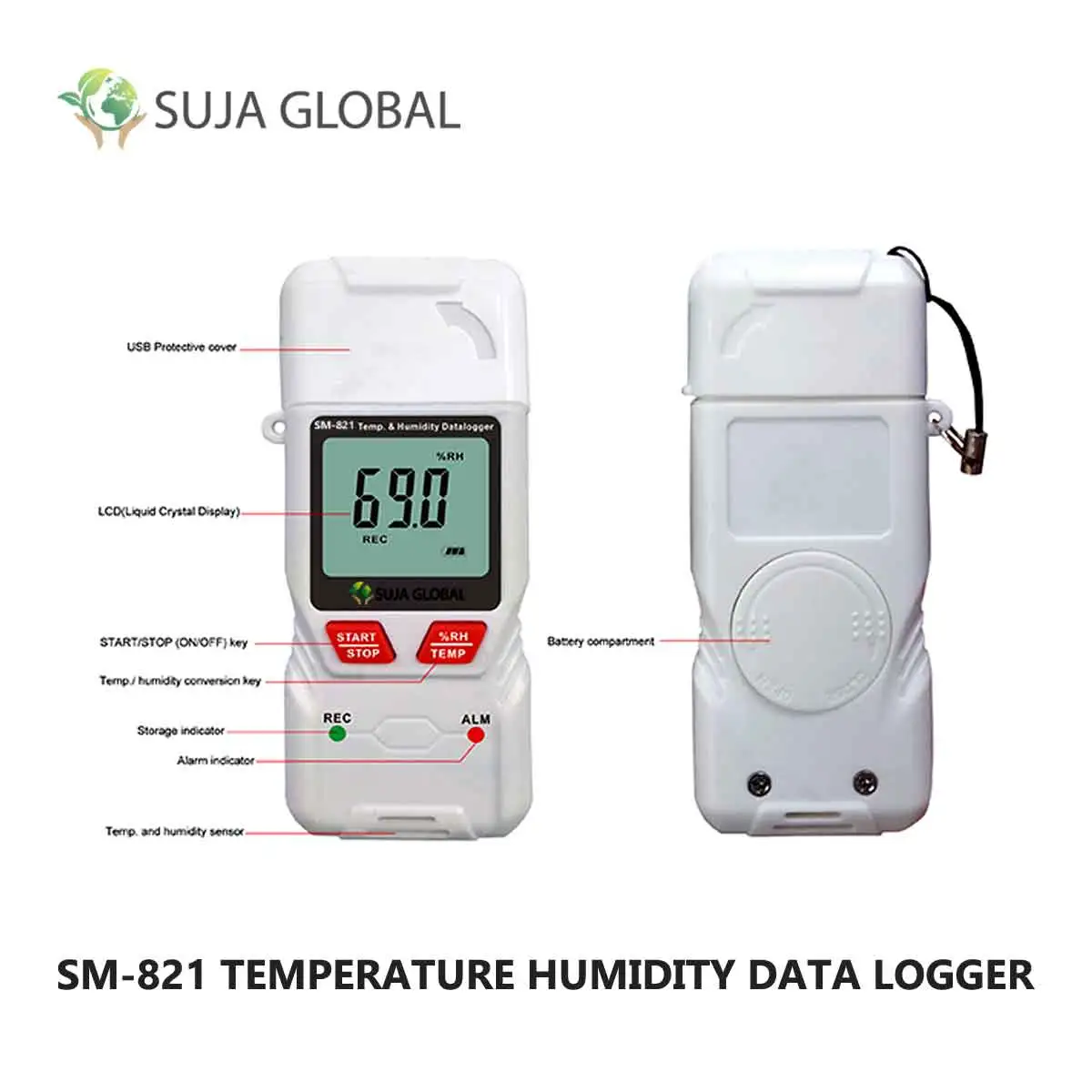 SM-821 Portable Temperature Humidity Data Logger With USB Interface